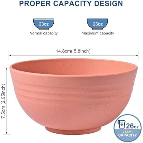 HOTEC Unbreakable Wheat Straw Cereal Bowls - Microwave & Dishwasher Safe Soup - Image 2