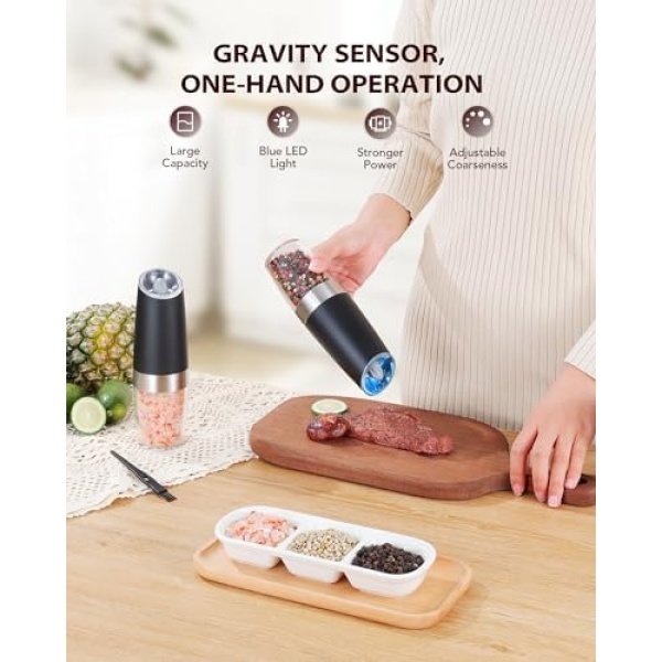 Sangcon Gravity Electric Salt and Pepper Grinder Set Automatic Shakers Mill - Image 2