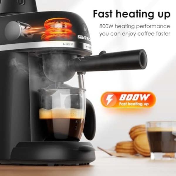 Coffee Machine, 3.5 Bar Espresso Cappuccino Machine with Milk Frother, 1-4 Cup - Image 2