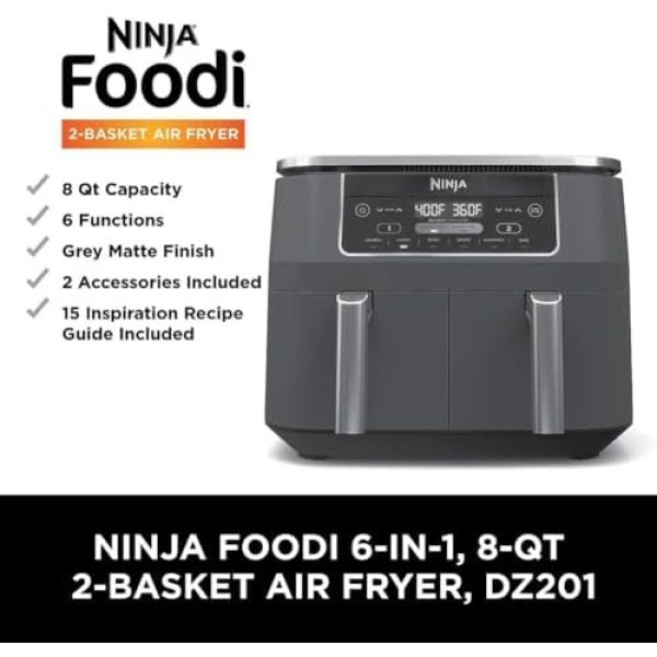 Ninja DZ201 Foodi 8 Quart 6-in-1 DualZone 2-Basket Air Fryer with 2 Independent - Image 10