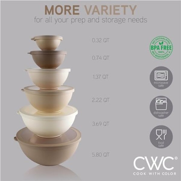 COOK WITH COLOR Mixing Bowls with TPR Lids - 12 Piece Plastic Nesting Bowls Set - Image 2