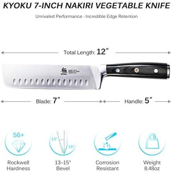 KYOKU Samurai Series - Nakiri Japanese Vegetable Knife 7" - Full Tang - Japanese - Image 5