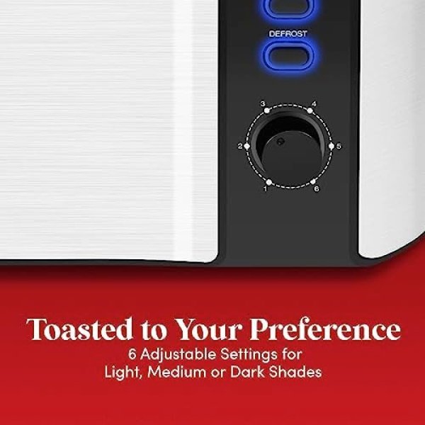 Elite Gourmet ECT-3100 Long Slot 4 Slice Toaster, Reheat, 6 Toast Settings - Image 7