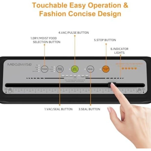 MEGAWISE 2025 Powerful Vacuum Sealer Machine | Compact Design | One-Touch - Image 6