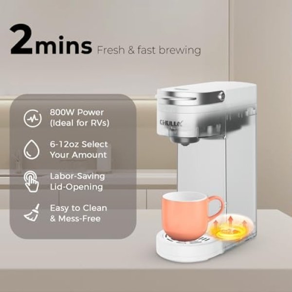 CHULUX Slim Single Serve Coffee Maker for K Cup Pods, One Cup Coffee Maker Fits - Image 4