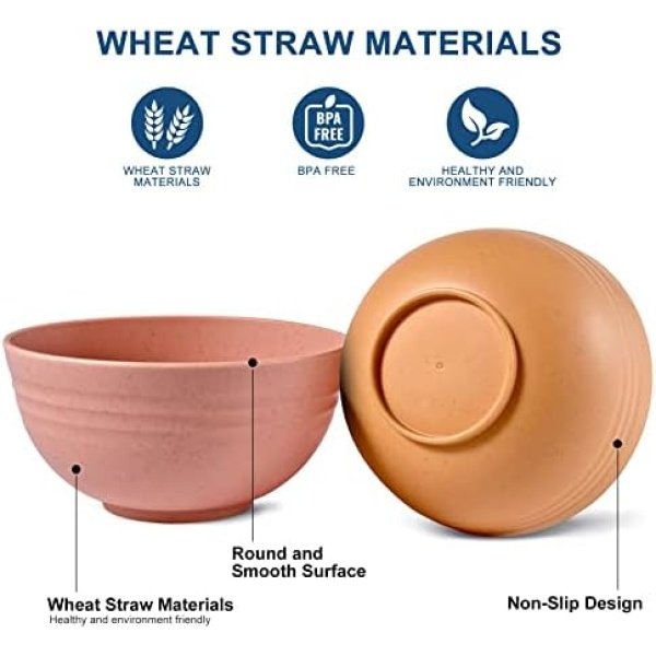 HOTEC Unbreakable Wheat Straw Cereal Bowls - Microwave & Dishwasher Safe Soup - Image 3