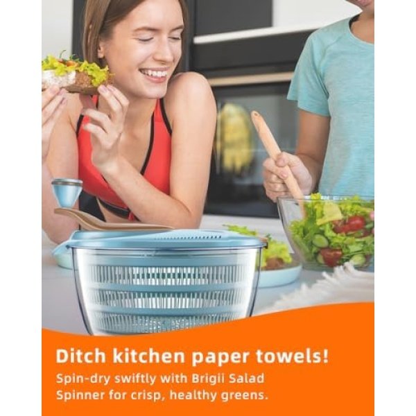Brigii Salad Spinner, 4.24 Quart Lettuce Spinner with Double Drainage Holes - Image 6