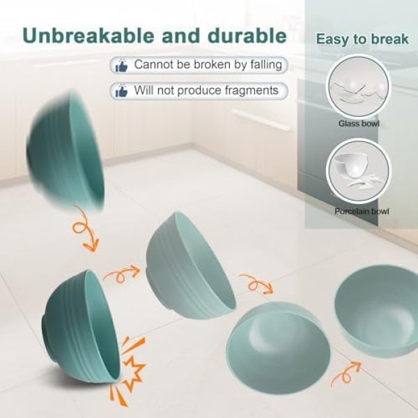 12 Pcs Unbreakable Cereal Bowls Set, 26 Oz Wheat Straw Bowls Set, Microwave - Image 5