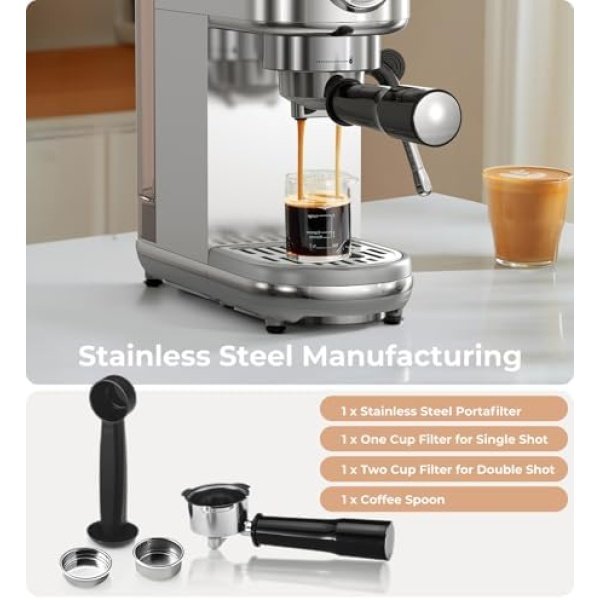 Espresso Machine with Milk Frother, 20 Bar High Pressure Professional Espresso - Image 7