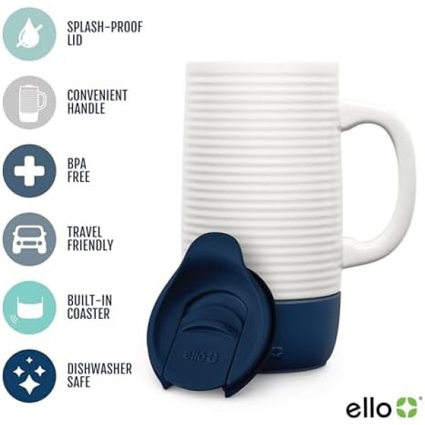 Ello Jane 18oz Ceramic Travel Mug with Handle, Splash-Resistant Slider Lid - Image 2
