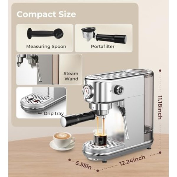 Espresso Machine with Milk Frother, 20 Bar High Pressure Professional Espresso - Image 9