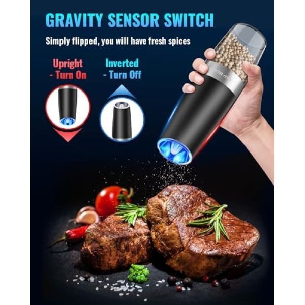 Sweet Alice Gravity Electric Pepper and Salt Grinder Set, Adjustable Coarseness - Image 3