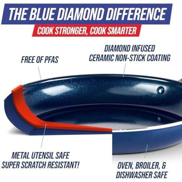 Blue Diamond Frying Pan 8” Skillet, Diamond Infused Healthy Ceramic Nonstick - Image 3