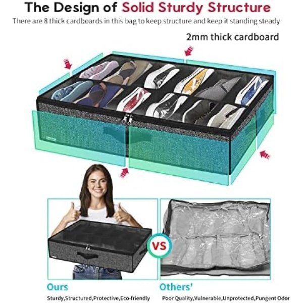 Onlyeasy Sturdy Under Bed Shoe Storage Organizer, Set of 2, Fit 12 to 24 Pairs - Image 4