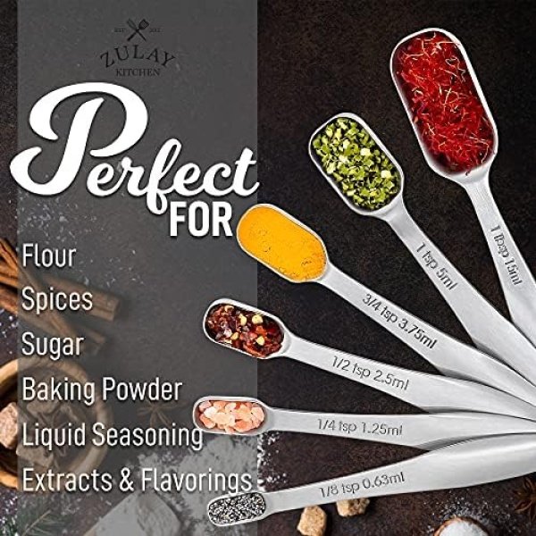 Zulay Stainless Steel Measuring Spoons Set - Rectangular Metal Measuring Spoons - Image 3