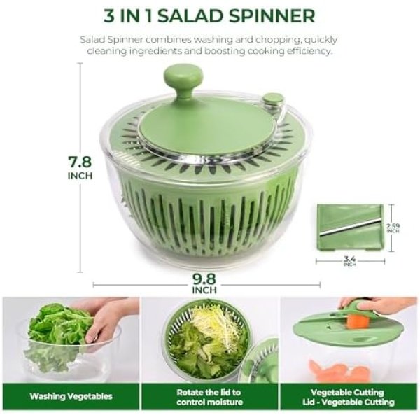 SUSTEAS Salad Spinner Large, Vegetables Wash Bowl, Fruits & Herb Lettuce Dryer - Image 3