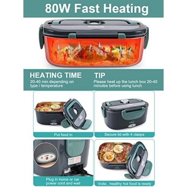 Buddew Electric Lunch Box 80W Food Heater for Adults, 12/24/110V Portable Lunch - Image 3