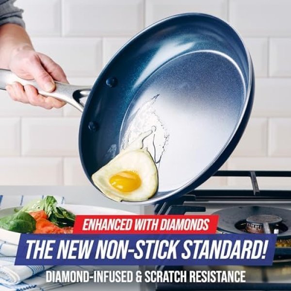 Blue Diamond Frying Pan 8” Skillet, Diamond Infused Healthy Ceramic Nonstick - Image 2