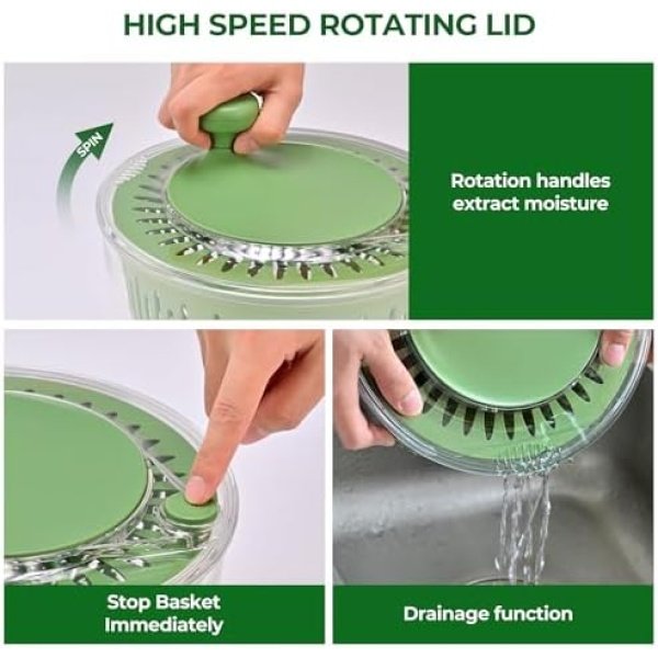 SUSTEAS Salad Spinner Large, Vegetables Wash Bowl, Fruits & Herb Lettuce Dryer - Image 4