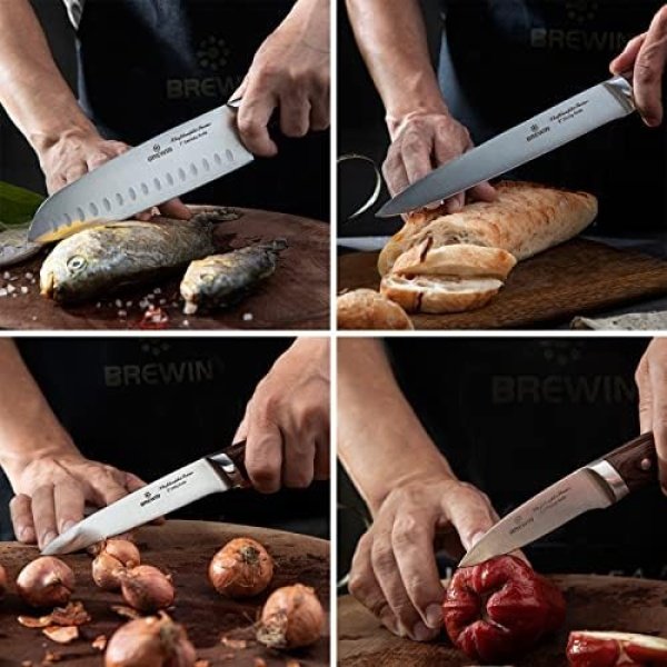 Brewin CHEFILOSOPHI Japanese Chef Knife Set 5 PCS with Elegant Red Pakkawood - Image 6