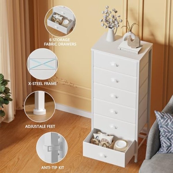 Furnulem White Tall Dresser for Bedroom,Vertical Storage Tower Unit and End - Image 6
