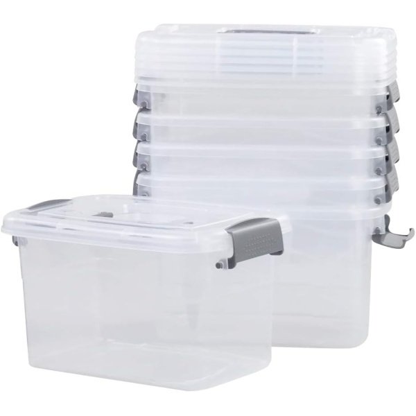 6-Pack Home Storage Bins, Plastic Container, Latching Box