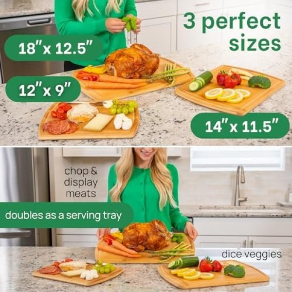 Greener Chef No Glue Bamboo Cutting Board Set of 3 with Lifetime Replacements - Image 4