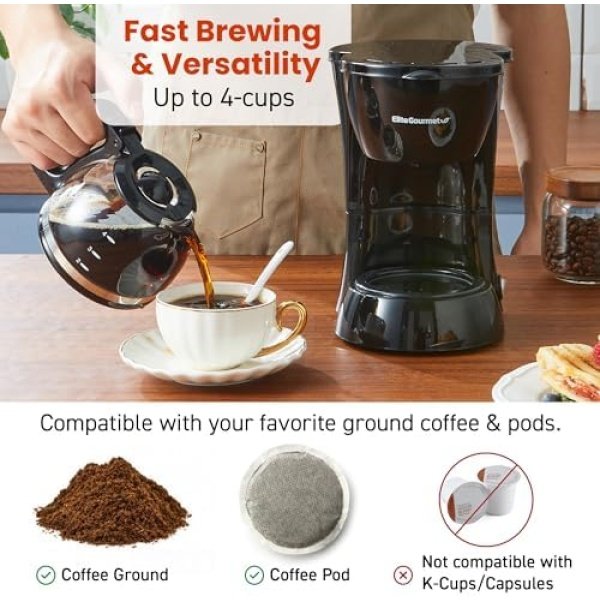 Elite Gourmet EHC4128 Automatic 4-Cup Brew & Drip Coffee Maker - Image 5