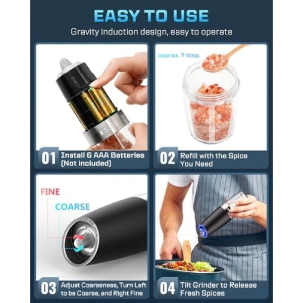 XinXu Gravity Automatic Electric Pepper and Salt Grinder, Auto Salt or Pepper - Image 6