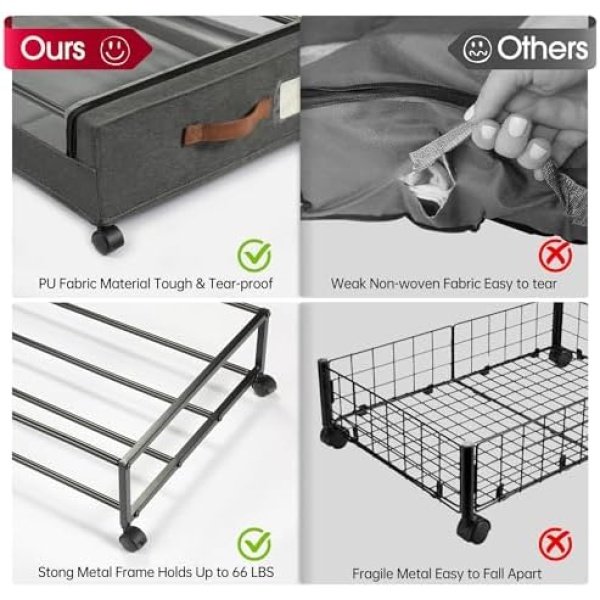 Yecaye Under Bed Storage with Wheels, 2Pack Under Bed Storage Containers - Image 3