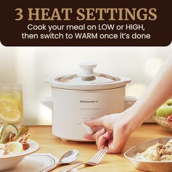 Elite Gourmet MST-250XW Electric Slow Cooker Ceramic Pot Adjustable Temp - Image 2