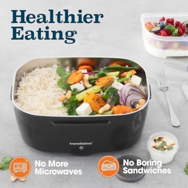 Electric Lunch Box for Adults, 80W Heated Lunch Box 1.5L Stainless Steel Heated - Image 2