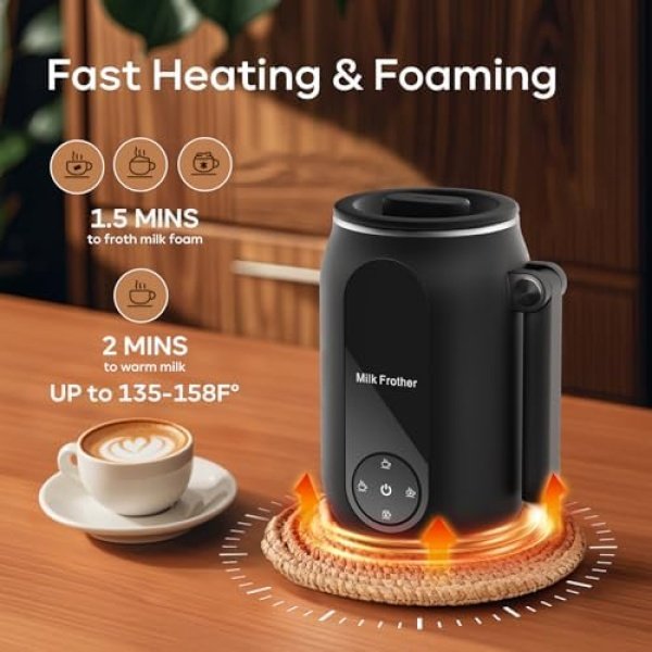 Portable 4-in-1 Milk Frother and Steamer with Foldable Handle, 8.5oz/250ml Hot & - Image 4