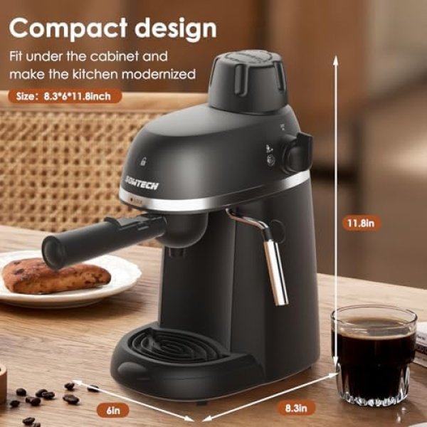 Coffee Machine, 3.5 Bar Espresso Cappuccino Machine with Milk Frother, 1-4 Cup - Image 8