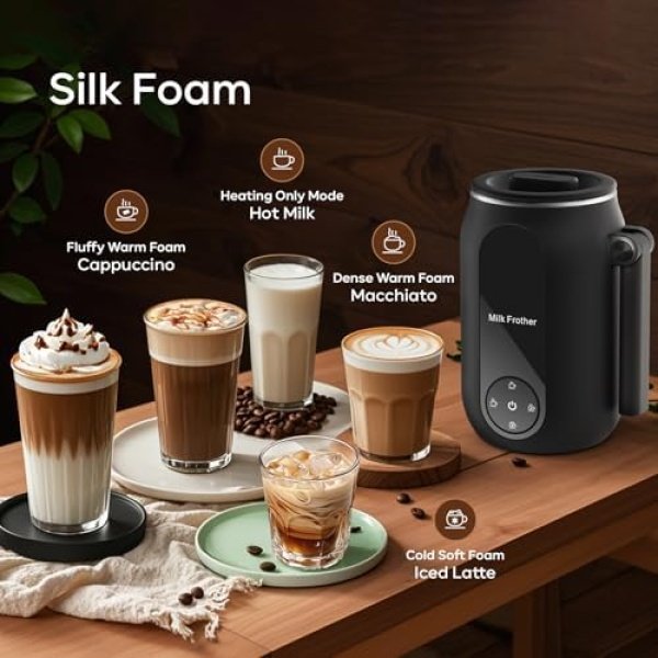 Portable 4-in-1 Milk Frother and Steamer with Foldable Handle, 8.5oz/250ml Hot & - Image 8