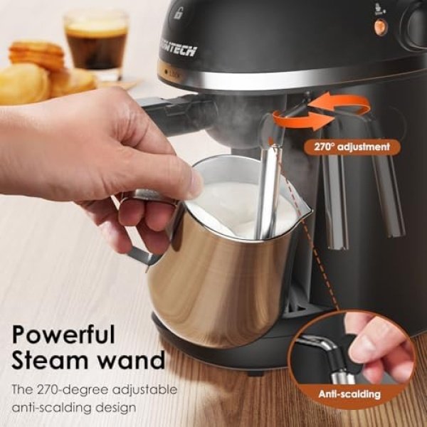 Coffee Machine, 3.5 Bar Espresso Cappuccino Machine with Milk Frother, 1-4 Cup - Image 3