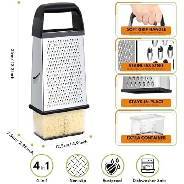 Urbanstrive Cheese Grater With Container, Professional Cheese Grater - Image 2
