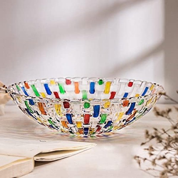 Hand Painted Colorful Woven Glass Crystal Salad & Fruit Bowl - Image 3