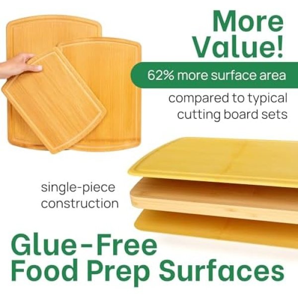 Greener Chef No Glue Bamboo Cutting Board Set of 3 with Lifetime Replacements - Image 2