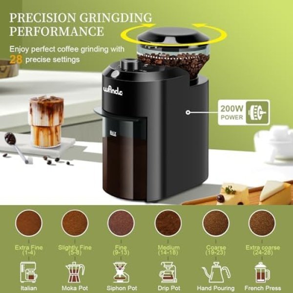 Wancle Electric Burr Coffee Grinder - Adjustable with 28 Precise Grind Settings - Image 2