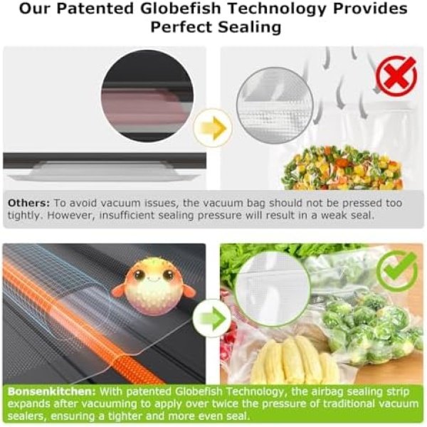Bonsenkitchen Vacuum Sealer Machine, Globefish Technology for Perfect Vacuum - Image 6