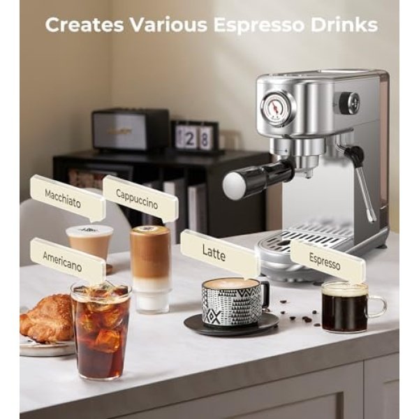 Espresso Machine with Milk Frother, 20 Bar High Pressure Professional Espresso - Image 2