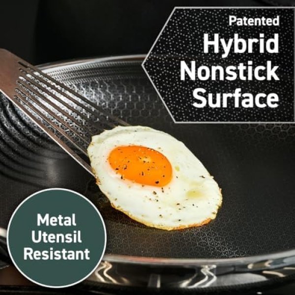 HexClad Hybrid Nonstick 10-Inch Frying Pan with Tempered Glass Lid, Stay-Cool - Image 4