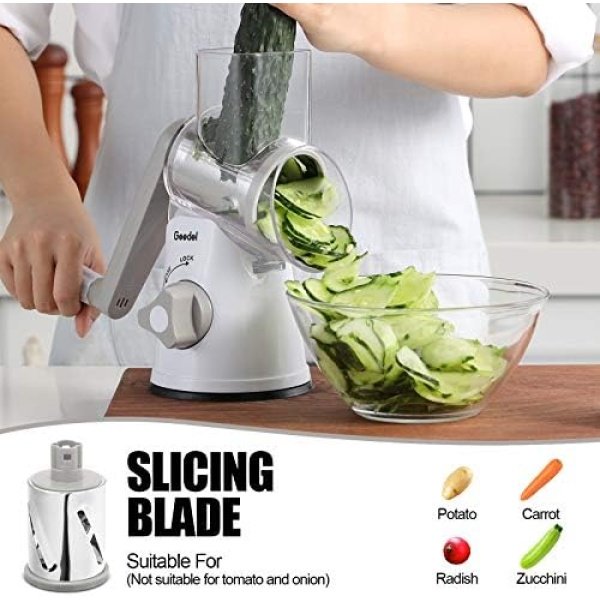 Geedel Rotary Cheese Grater, Kitchen Mandoline Vegetable Slicer - Image 3