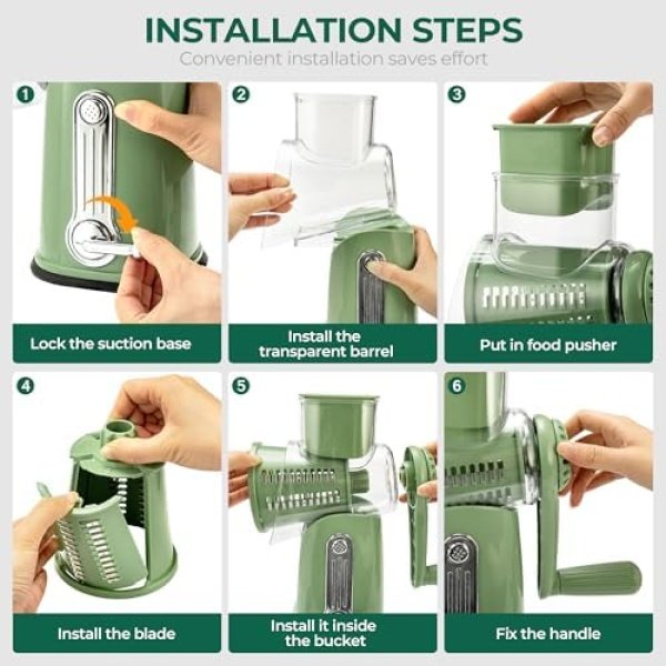 SUSTEAS Rotary Cheese Grater with Handle - Vegetable Shredder - Image 5