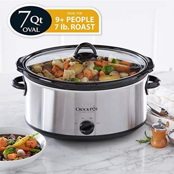 Crock-Pot 7 Quart Oval Manual Slow Cooker, Stainless Steel (SCV700-S-BR) - Image 2