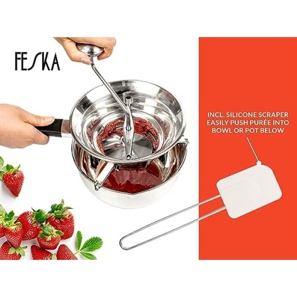 Food Mill Stainless Steel with 3 Grinding Discs, Milling Handle & Stainless - Image 5