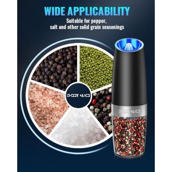 Sweet Alice Gravity Electric Pepper and Salt Grinder Set, Adjustable Coarseness - Image 5