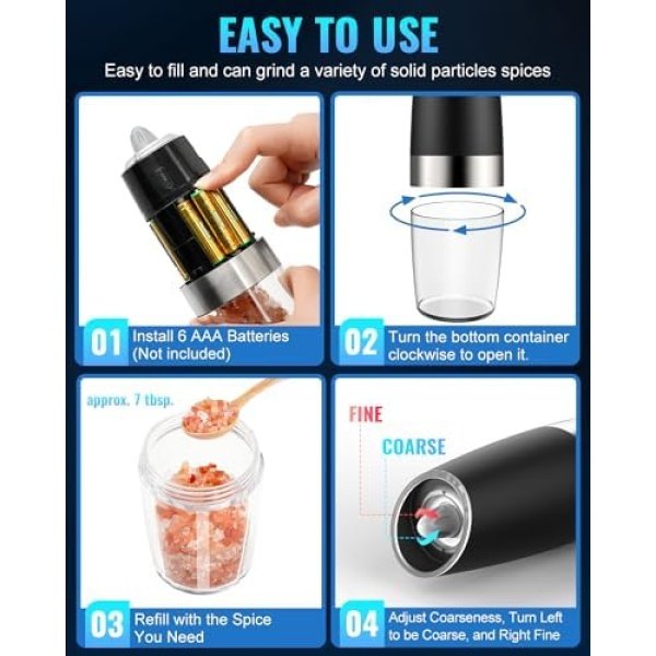 Sweet Alice Gravity Electric Pepper and Salt Grinder Set, Adjustable Coarseness - Image 9