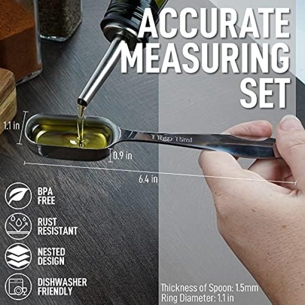 Zulay Stainless Steel Measuring Spoons Set - Rectangular Metal Measuring Spoons - Image 4